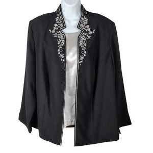 Black Silver Embroidered Jacket Top Set NWT 20W wedding office church elegant
